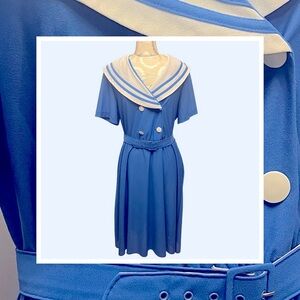 Anthony Richards Blue and White Midi Dress with Sailor Collar
